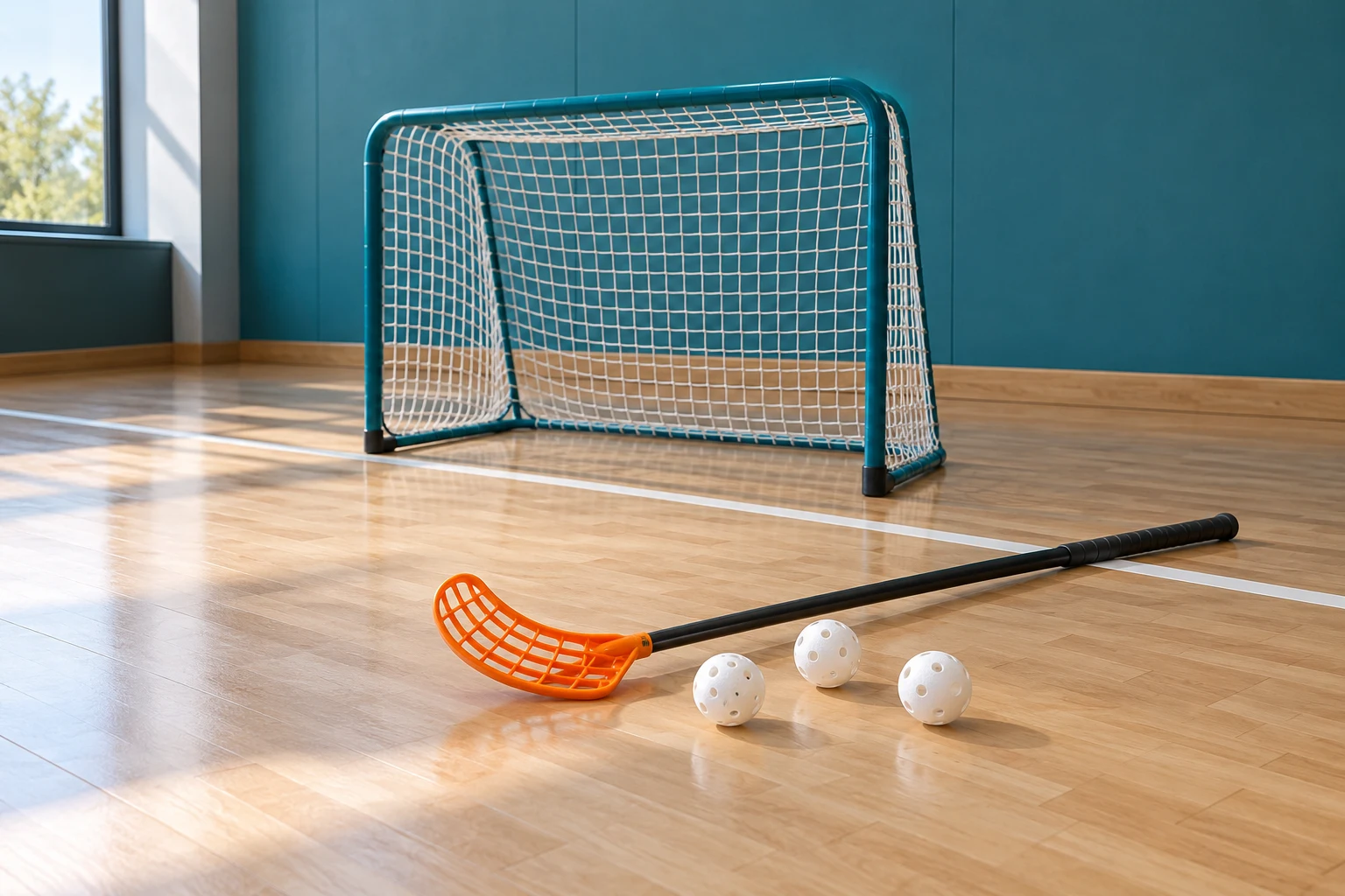 Floorball sticks and equipment collection